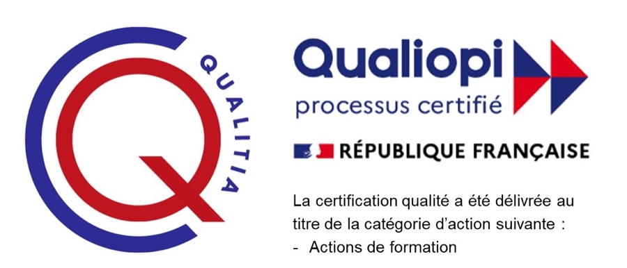 Qualiopi processus certifié — République française. Certification délivrée par Qualitia au titre de la catégorie d'action : actions de formation